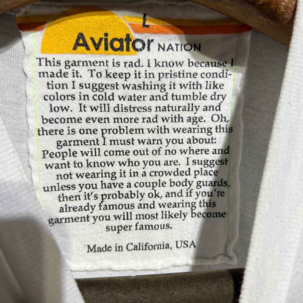 Aviator Nation T Shirt Womens Large White Rainbow Embroidered Raw Hem California - Picture 6 of 10